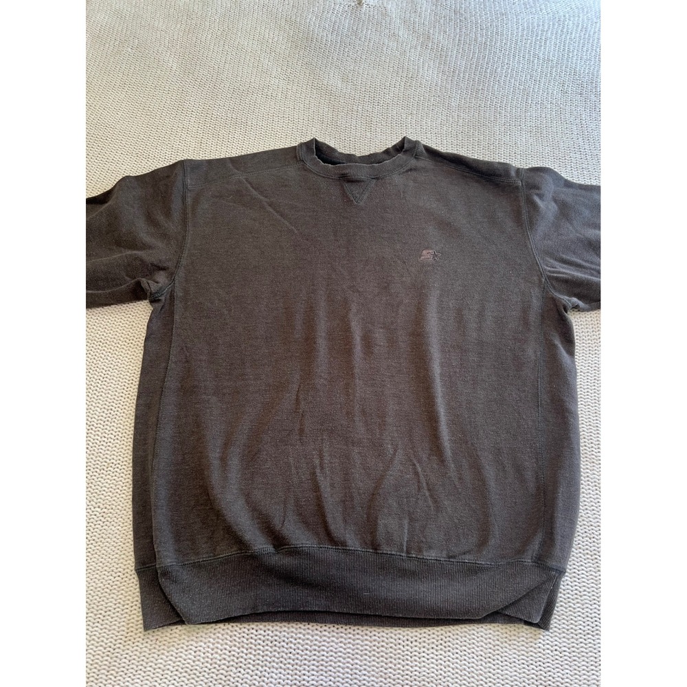 Starter Mens Crewneck Sweatshirt Faded Black Charcoal Pullover Logo V-Neck